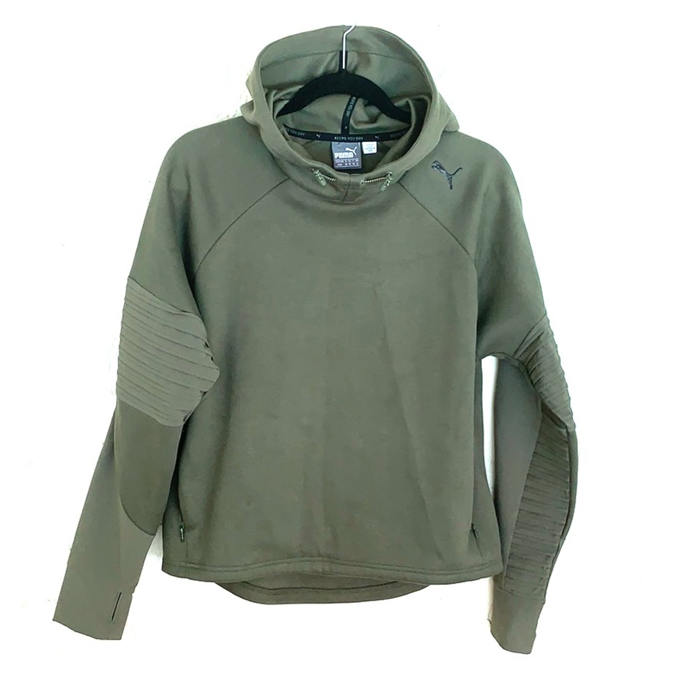 Hunter green puma hoodie with thumb holes, new.